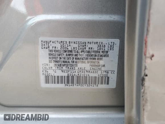 ✅ 2014 Nissan Sentra S • VIN: 3N1AB7AP0EY324178 • Лот: 92412565. Опубликован ранее на Copart с пробегом 138 183 миль. Бесплатный доступ к архиву аукционных продаж из США и подробный отчёт об истории автомобиля на DreamBid. Изображение 12.