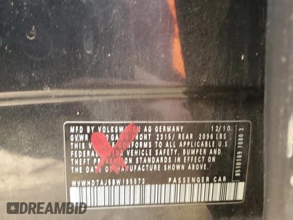 ✅ 2011 Volkswagen Golf GTI w/Sunroof PZEV • VIN: WVWHD7AJ5BW185573 • Lot: 45234395. Listed on Copart with 62,506 mi. Free auction sales archive from the USA and detailed vehicle history report at DreamBid. Image 13.