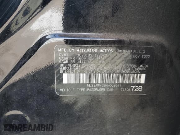 ✅ 2023 Mitsubishi Mirage Black Edition • VIN: ML32AWHJ9PH003077 • Лот: 81460485. Опубликован ранее на Copart с пробегом 65 830 миль. Бесплатный доступ к архиву аукционных продаж из США и подробный отчёт об истории автомобиля на DreamBid. Изображение 12.