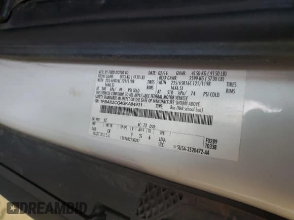 ✅ 2016 Ford Transit XL • VIN: 1FBAX2CG4GKA84931 • Лот: 79837404. Опубликован ранее на Copart с пробегом 131 368 миль. Бесплатный доступ к архиву аукционных продаж из США и подробный отчёт об истории автомобиля на DreamBid. Изображение 14.