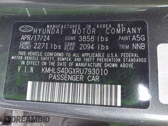 ✅ 2024 Hyundai Elantra SEL • VIN: KMHLS4DGXRU793010 • Lot: 43512639. Listed on IAAI with Not provided. Free auction sales archive from the USA and detailed vehicle history report at DreamBid. Image 9.