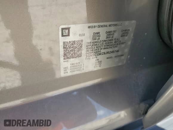 2018 Chevrolet Suburban LS с VIN 1GNSCGKC6JR249746, выставлен на аукционе Copart как лот 55622105 с пробегом 126 378 миль миль и Списание • Salvage title. История ставок и продаж доступна на DreamBid. Изображение 13.