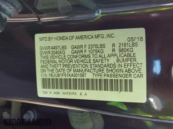 ✅ 2019 Acura TLX w/A-Spec Pkg • VIN: 19UUB1F61KA001587 • Lot: 43810186. Listed on IAAI with 21,290 mi. Free auction sales archive from the USA and detailed vehicle history report at DreamBid. Image 9.