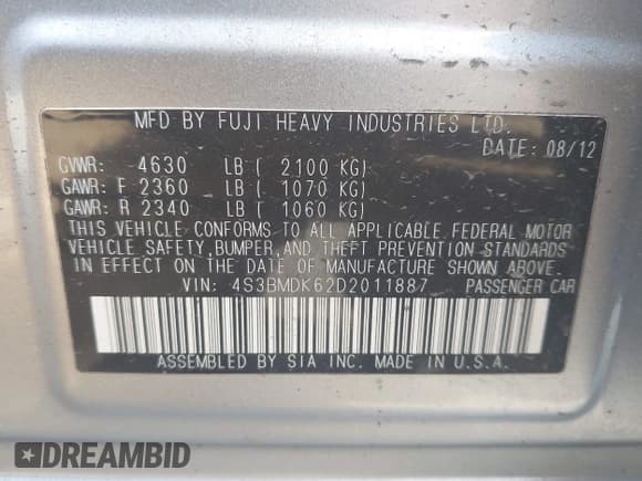 ✅ 2013 Subaru Legacy Limited • VIN: 4S3BMDK62D2011887 • Lot: 42362266. Wystawiony na IAAI z przebiegiem 131 734 mil. Bezpłatny archiwum sprzedaży aukcyjnych z USA i szczegółowy raport historii pojazdu na DreamBid. Zdjęcie 9.