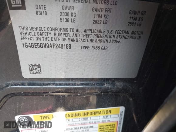 ✅ 2010 Buick LaCrosse CXS • VIN: 1G4GE5GV9AF248188 • Лот: 43680628. Опубликован ранее на IAAI с пробегом 180 438 миль. Бесплатный доступ к архиву аукционных продаж из США и подробный отчёт об истории автомобиля на DreamBid. Изображение 9.