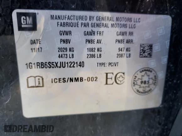 ✅ 2018 Chevrolet Volt Premier • VIN: 1G1RB6S5XJU122140 • Lot: 38023514. Wystawiony na Copart z przebiegiem 103 712 mil. Bezpłatny archiwum sprzedaży aukcyjnych z USA i szczegółowy raport historii pojazdu na DreamBid. Zdjęcie 12.