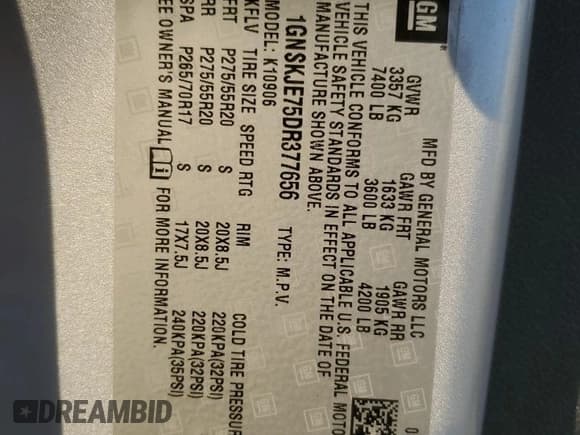 ✅ 2013 Chevrolet Suburban LT • VIN: 1GNSKJE75DR377656 • Lot: 66173604. Wystawiony na Copart z przebiegiem 175 816 mil. Bezpłatny archiwum sprzedaży aukcyjnych z USA i szczegółowy raport historii pojazdu na DreamBid. Zdjęcie 16.