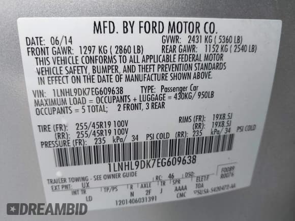 ✅ 2014 Lincoln MKS • VIN: 1LNHL9DK7EG609638 • Lot: 42522461. Wystawiony na IAAI z przebiegiem 48 785 mil. Bezpłatny archiwum sprzedaży aukcyjnych z USA i szczegółowy raport historii pojazdu na DreamBid. Zdjęcie 9.