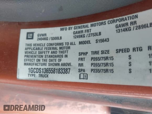 ✅ 2005 Chevrolet Colorado 1SF LS Z71 • VIN: 1GCDS136558183387 • Лот: 42919684. Опубликован ранее на IAAI с пробегом 272 027 миль. Бесплатный доступ к архиву аукционных продаж из США и подробный отчёт об истории автомобиля на DreamBid. Изображение 9.