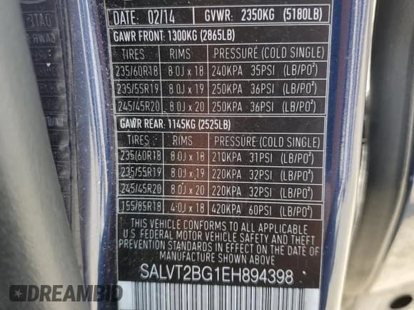 ✅ 2014 Land Rover Range Rover Evoque Dynamic • VIN: SALVT2BG1EH894398 • Lot: 43859335. Listed on Copart with 114,410 mi. Free auction sales archive from the USA and detailed vehicle history report at DreamBid. Image 15.