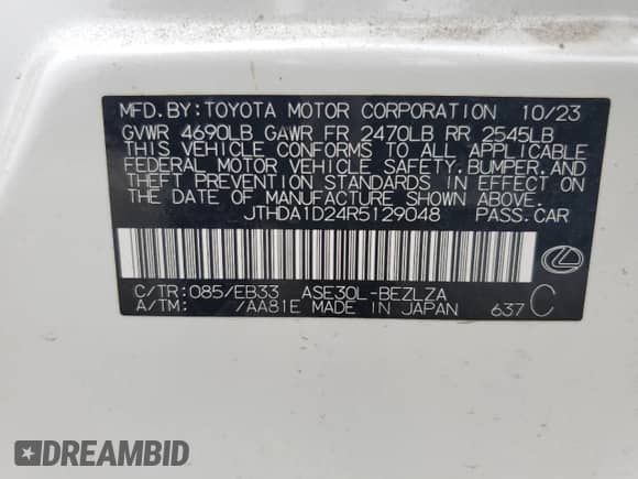 2024 Lexus IS 300 с VIN JTHDA1D24R5129048, выставлен на аукционе Copart как лот 57604335 с пробегом 6 339 миль миль и Чистый • Clean title. История ставок и продаж доступна на DreamBid. Изображение 12.