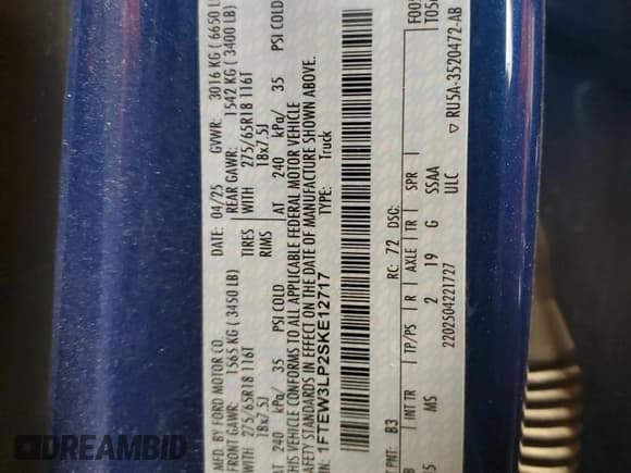 ✅ 2025 Ford F-150 XLT • VIN: 1FTEW3LP2SKE12717 • Lot: 91574795. Wystawiony na Copart z przebiegiem 16 254 mil. Bezpłatny archiwum sprzedaży aukcyjnych z USA i szczegółowy raport historii pojazdu na DreamBid. Zdjęcie 12.