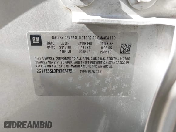 ✅ 2015 Chevrolet Impala LS • VIN: 2G11Z5SL3F9263475 • Lot: 43505226. Listed on IAAI with 160,000 mi. Free auction sales archive from the USA and detailed vehicle history report at DreamBid. Image 9.