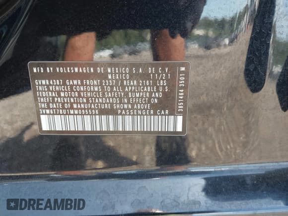 ✅ 2021 Volkswagen Jetta S • VIN: 3VW6T7BU1MM095596 • Лот: 43229888. Опубликован ранее на IAAI с пробегом 34 090 миль. Бесплатный доступ к архиву аукционных продаж из США и подробный отчёт об истории автомобиля на DreamBid. Изображение 9.