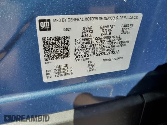 ✅ 2024 Chevrolet Equinox LS • VIN: 3GNAXHEG2RL310372 • Лот: 72041225. Опубликован ранее на Copart с пробегом 19 885 миль. Бесплатный доступ к архиву аукционных продаж из США и подробный отчёт об истории автомобиля на DreamBid. Изображение 13.