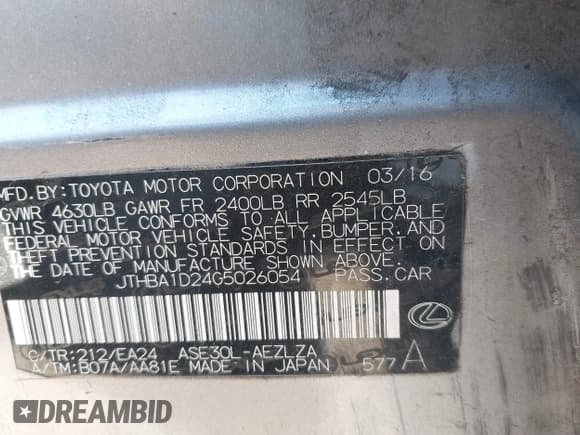 ✅ 2016 Lexus IS 200t • VIN: JTHBA1D24G5026054 • Lot: 43844973. Wystawiony na IAAI z przebiegiem 64 517 mil. Bezpłatny archiwum sprzedaży aukcyjnych z USA i szczegółowy raport historii pojazdu na DreamBid. Zdjęcie 9.