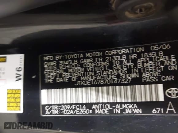 ✅ 2007 Scion tC Spec • VIN: JTKDE167870147327 • Lot: 42326909. Listed on IAAI with 299,389 mi. Free auction sales archive from the USA and detailed vehicle history report at DreamBid. Image 9.