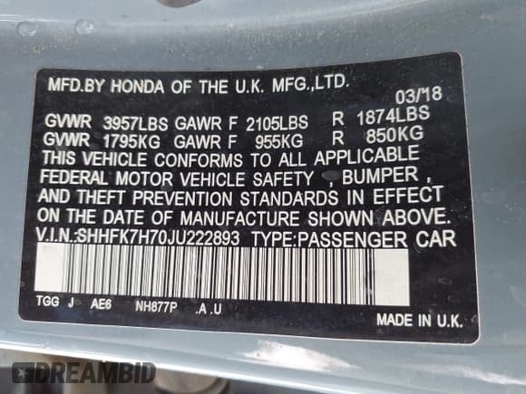✅ 2018 Honda Civic EX-L • VIN: SHHFK7H70JU222893 • Lot: 43178061. Wystawiony na IAAI z przebiegiem 160 771 mil. Bezpłatny archiwum sprzedaży aukcyjnych z USA i szczegółowy raport historii pojazdu na DreamBid. Zdjęcie 9.