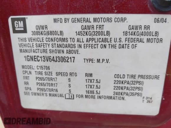 ✅ 2004 Chevrolet Tahoe LS • VIN: 1GNEC13V64J306217 • Lot: 42478693. Listed on IAAI with 310,498 mi. Free auction sales archive from the USA and detailed vehicle history report at DreamBid. Image 9.