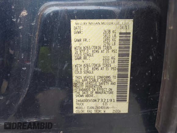 ✅ 2013 Nissan Frontier SV • VIN: 1N6AD0EV5DN732191 • Lot: 42898941. Listed on IAAI with 98,838 mi. Free auction sales archive from the USA and detailed vehicle history report at DreamBid. Image 9.