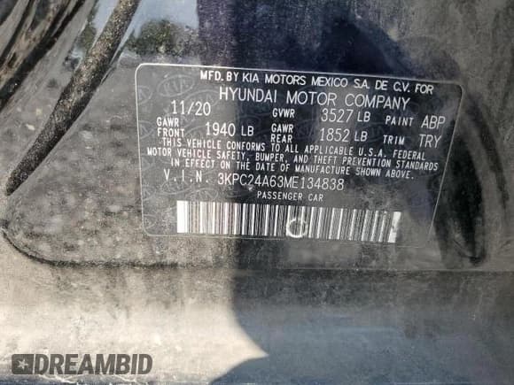 ✅ 2021 Hyundai Accent SEL • VIN: 3KPC24A63ME134838 • Лот: 66123395. Опубликован ранее на Copart с пробегом 55 668 миль. Бесплатный доступ к архиву аукционных продаж из США и подробный отчёт об истории автомобиля на DreamBid. Изображение 12.