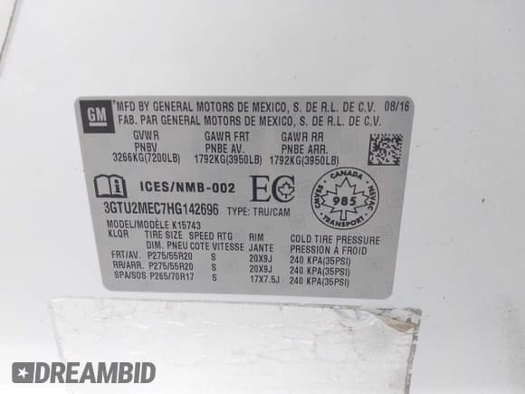 ✅ 2017 GMC Sierra 1500 SLE • VIN: 3GTU2MEC7HG142696 • Lot: 42700748. Listed on IAAI with 132,091 mi. Free auction sales archive from the USA and detailed vehicle history report at DreamBid. Image 9.