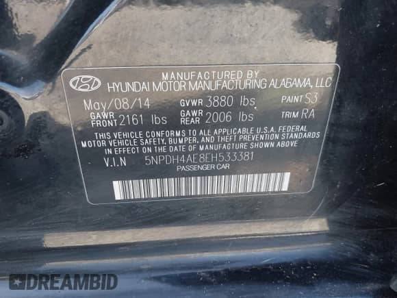 2014 Hyundai Elantra SE with VIN 5NPDH4AE8EH533381, listed as a IAAI auction lot 43311361 with 139,604 mi miles and . Bid and sale history available at DreamBid. Image 9.