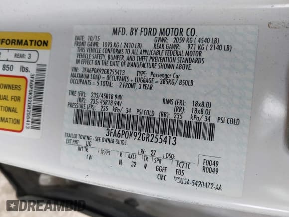 ✅ 2016 Ford Fusion Titanium • VIN: 3FA6P0K92GR255413 • Lot: 43562538. Wystawiony na IAAI z przebiegiem 158 257 mil. Bezpłatny archiwum sprzedaży aukcyjnych z USA i szczegółowy raport historii pojazdu na DreamBid. Zdjęcie 9.