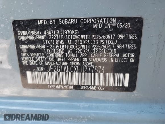 ✅ 2020 Subaru Crosstrek Premium • VIN: JF2GTAECXLH277874 • Lot: 41525415. Listed on IAAI with 74,158 mi. Free auction sales archive from the USA and detailed vehicle history report at DreamBid. Image 9.