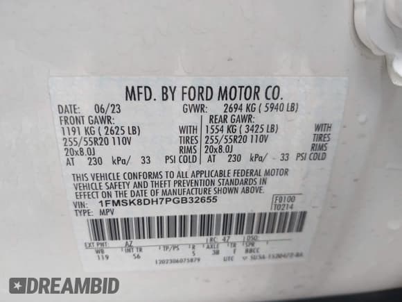 ✅ 2023 Ford Explorer XLT • VIN: 1FMSK8DH7PGB32655 • Lot: 43444454. Wystawiony na IAAI z przebiegiem 49 184 mil. Bezpłatny archiwum sprzedaży aukcyjnych z USA i szczegółowy raport historii pojazdu na DreamBid. Zdjęcie 9.