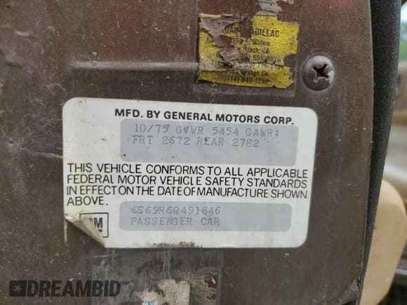 ✅ 1976 Cadillac Seville • VIN: 6S69R6Q491846 • Lot: 65389324. Wystawiony na Copart z przebiegiem 99 290 mil. Bezpłatny archiwum sprzedaży aukcyjnych z USA i szczegółowy raport historii pojazdu na DreamBid. Zdjęcie 12.