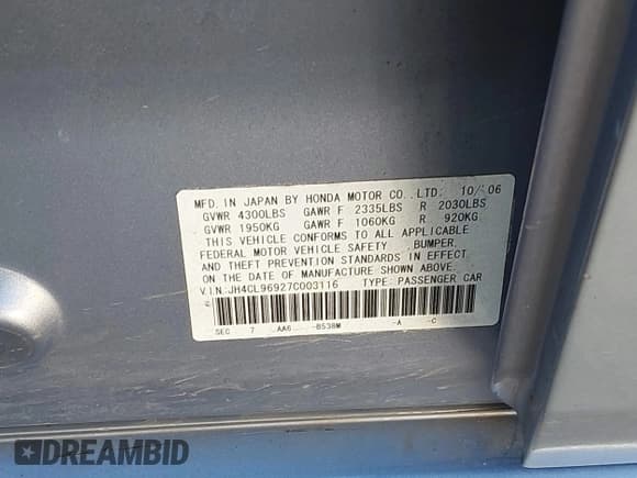 ✅ 2007 Acura TSX Navi • VIN: JH4CL96927C003116 • Lot: 43438912. Listed on IAAI with 204,606 mi. Free auction sales archive from the USA and detailed vehicle history report at DreamBid. Image 9.