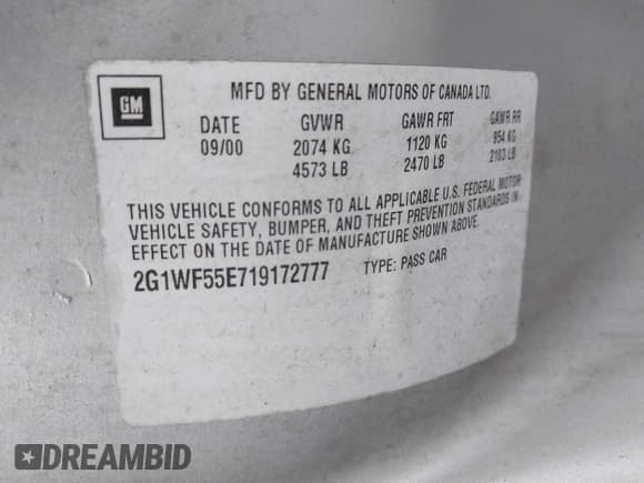 ✅ 2001 Chevrolet Impala • VIN: 2G1WF55E719172777 • Лот: 43898082. Опубликован ранее на IAAI с пробегом 49 136 миль. Бесплатный доступ к архиву аукционных продаж из США и подробный отчёт об истории автомобиля на DreamBid. Изображение 9.