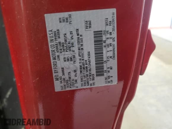 ✅ 2003 Ford F-150 XL • VIN: 1FTRX18L13NB74304 • Lot: 56899575. Listed on Copart with Not provided. Free auction sales archive from the USA and detailed vehicle history report at DreamBid. Image 12.