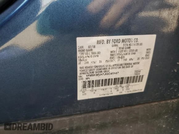 ✅ 2018 Ford Explorer • VIN: 1FM5K8BH7JGC45447 • Lot: 80630515. Listed on Copart with 174,783 mi. Free auction sales archive from the USA and detailed vehicle history report at DreamBid. Image 12.