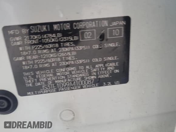 ✅ 2010 Suzuki Grand Vitara Limited • VIN: JS3TE1D99A4100087 • Lot: 56224715. Wystawiony na Copart z przebiegiem 188 696 mil. Bezpłatny archiwum sprzedaży aukcyjnych z USA i szczegółowy raport historii pojazdu na DreamBid. Zdjęcie 12.