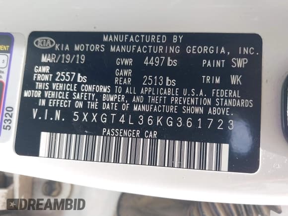 ✅ 2019 Kia Optima S • VIN: 5XXGT4L36KG361723 • Lot: 42484068. Wystawiony na IAAI z przebiegiem 86 433 mil. Bezpłatny archiwum sprzedaży aukcyjnych z USA i szczegółowy raport historii pojazdu na DreamBid. Zdjęcie 9.