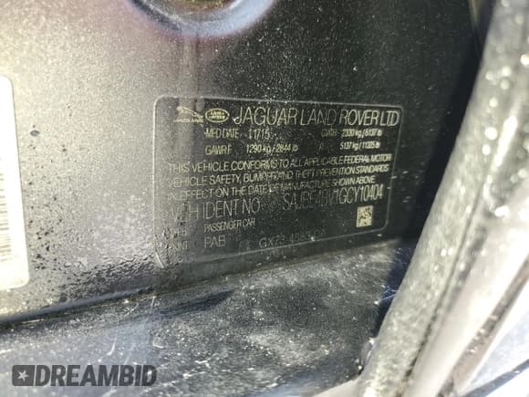 ✅ 2016 Jaguar XF 35t Prestige • VIN: SAJBE4BV1GCY10404 • Lot: 61807475. Listed on Copart with 93,213 mi. Free auction sales archive from the USA and detailed vehicle history report at DreamBid. Image 12.