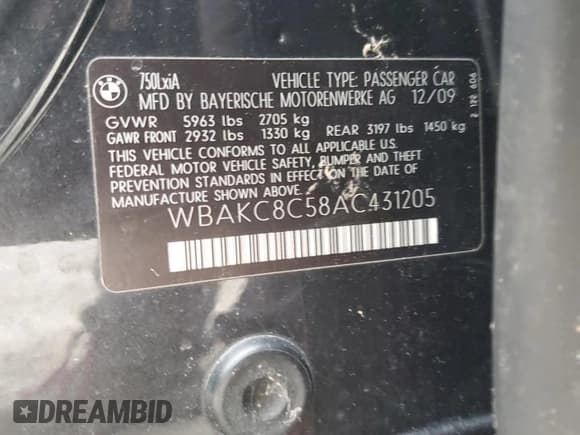 ✅ 2010 BMW 7 Series 750Li xDrive • VIN: WBAKC8C58AC431205 • Lot: 68757635. Listed on Copart with Not provided. Free auction sales archive from the USA and detailed vehicle history report at DreamBid. Image 12.