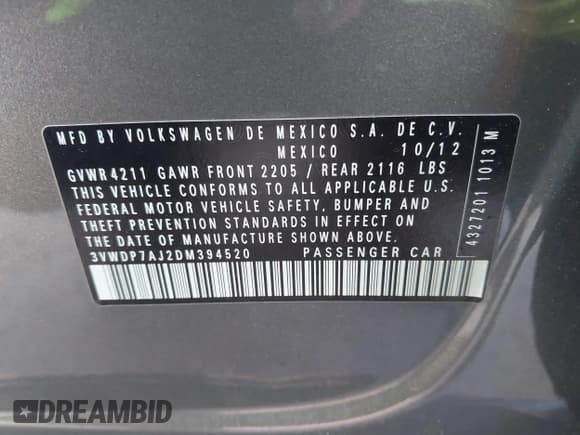 ✅ 2013 Volkswagen Jetta SE • VIN: 3VWDP7AJ2DM394520 • Lot: 42777144. Wystawiony na IAAI z przebiegiem 154 836 mil. Bezpłatny archiwum sprzedaży aukcyjnych z USA i szczegółowy raport historii pojazdu na DreamBid. Zdjęcie 9.