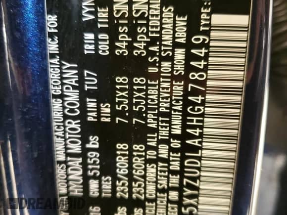 2017 Hyundai Santa Fe 2.0T with VIN 5XYZUDLA4HG478449, listed as a Copart auction lot 80158215 with 130,566 mi miles and Clean title. Bid and sale history available at DreamBid. Image 13.