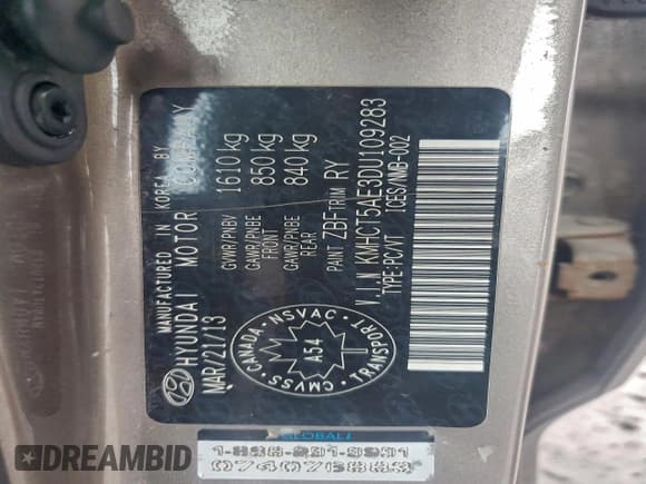 ✅ 2013 Hyundai Accent GS • VIN: KMHCT5AE3DU109283 • Lot: 94401625. Listed on Copart with 242,028 mi. Free auction sales archive from the USA and detailed vehicle history report at DreamBid. Image 12.