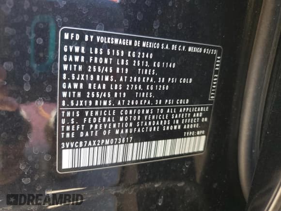 ✅ 2023 Volkswagen Tiguan SE R-Line Black • VIN: 3VVCB7AX2PM073617 • Лот: 85880525. Опубликован ранее на Copart с пробегом 61 965 миль. Бесплатный доступ к архиву аукционных продаж из США и подробный отчёт об истории автомобиля на DreamBid. Изображение 13.