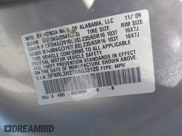 ✅ 2010 Honda Odyssey LX • VIN: 5FNRL3H27AB033120 • Лот: 43493818. Опубликован ранее на IAAI с пробегом 217 837 миль. Бесплатный доступ к архиву аукционных продаж из США и подробный отчёт об истории автомобиля на DreamBid. Изображение 9.