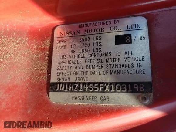 ✅ 1985 Nissan 300ZX • VIN: JN1HZ14S5FX103198 • Лот: 70949085. Опубликован ранее на Copart с пробегом 112 686 миль. Бесплатный доступ к архиву аукционных продаж из США и подробный отчёт об истории автомобиля на DreamBid. Изображение 12.