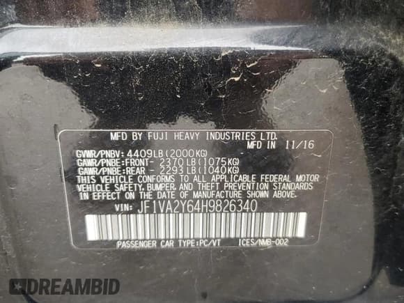 ✅ 2017 Subaru WRX STI Limited • VIN: JF1VA2Y64H9826340 • Lot: 54216775. Listed on Copart with 95,938 mi. Free auction sales archive from the USA and detailed vehicle history report at DreamBid. Image 12.