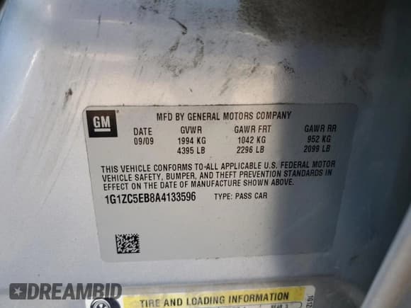 ✅ 2010 Chevrolet Malibu 1LT • VIN: 1G1ZC5EB8A4133596 • Lot: 73550004. Listed on Copart with 158,815 mi. Free auction sales archive from the USA and detailed vehicle history report at DreamBid. Image 15.