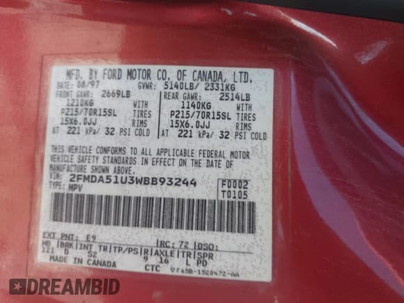 ✅ 1998 Ford Windstar • VIN: 2FMDA51U3WBB93244 • Lot: 42509642. Wystawiony na IAAI z przebiegiem 148 496 mil. Bezpłatny archiwum sprzedaży aukcyjnych z USA i szczegółowy raport historii pojazdu na DreamBid. Zdjęcie 9.