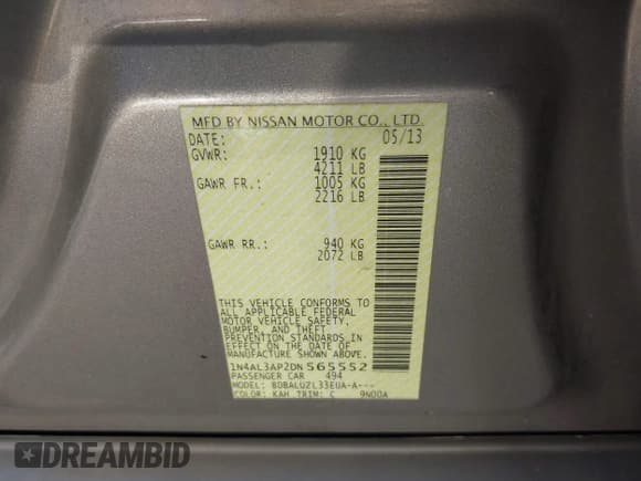 ✅ 2013 Nissan Altima SL • VIN: 1N4AL3AP2DN565552 • Лот: 43610256. Опубликован ранее на IAAI с пробегом 119 067 миль. Бесплатный доступ к архиву аукционных продаж из США и подробный отчёт об истории автомобиля на DreamBid. Изображение 9.