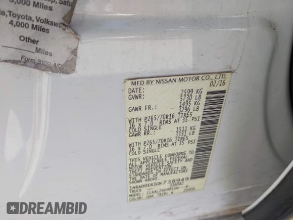 ✅ 2016 Nissan Frontier SV • VIN: 1N6AD0ER3GN738949 • Lot: 42106172. Listed on IAAI with 123,023 mi. Free auction sales archive from the USA and detailed vehicle history report at DreamBid. Image 9.